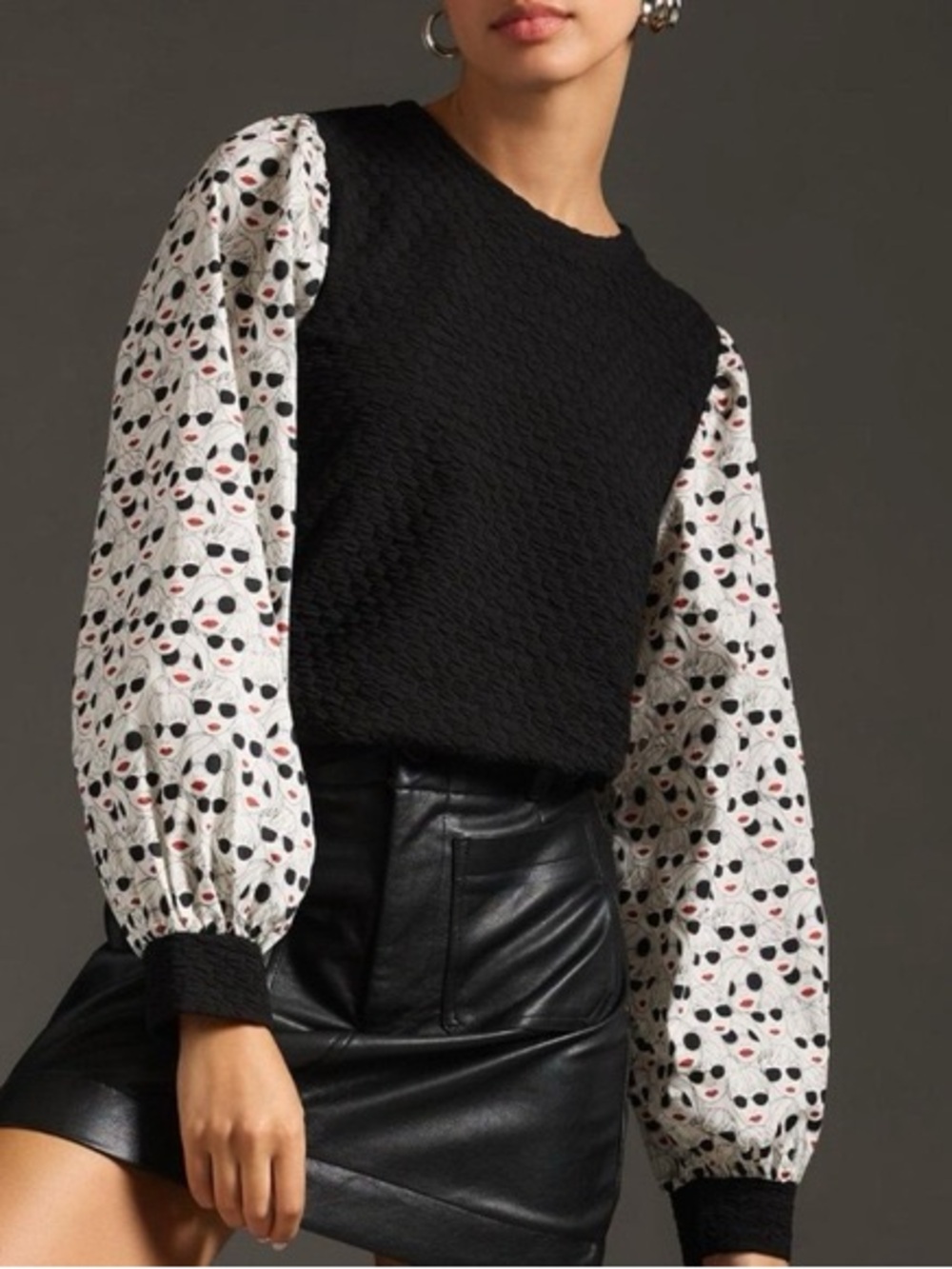 Anthropologie Porridge Textured Sweatshirt size Large black white pop art print